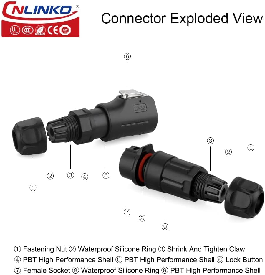 LP-12 Serie: M12 2-Pin Draht-zu-Draht Wasserdichter Steckverbinder